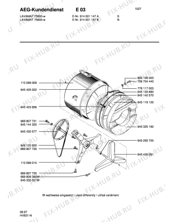 Взрыв-схема стиральной машины Aeg LAV75600-W N - Схема узла Tub and drum